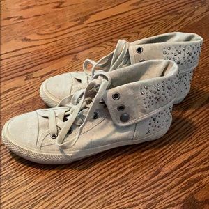 Aldo Sparkly Cream Canvas High Top Sneakers